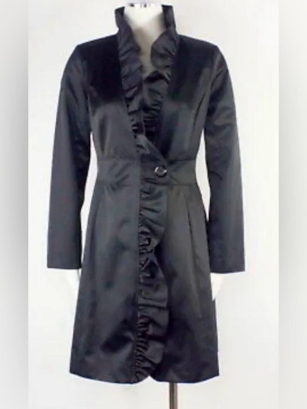 White House Black Market Black Ruffle-Trim Long Sleeve Dress statement Coat